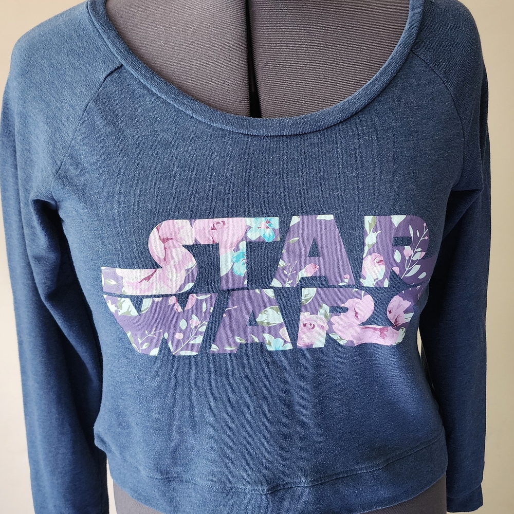 Star Wars Blue Graphic Crop Long Sleeve Sweatshirt